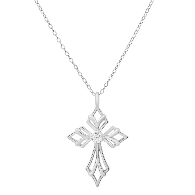 Sterling Silver Vintage CZ Cross Pendant Necklace sold by Ruumur
