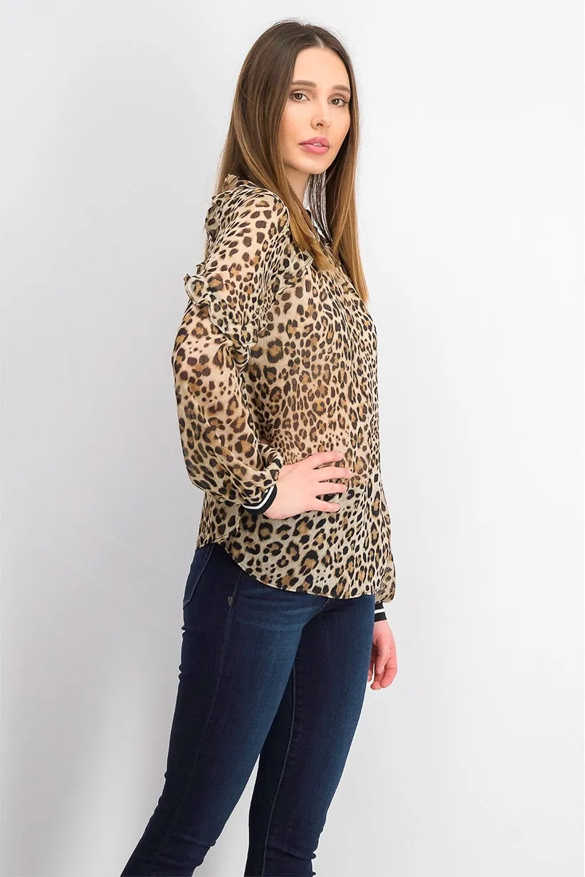 Rachel Rachel Roy Women's Sheer Leopard Print Top Beige Size 0 sold by Ruumur product image thumbnail 3