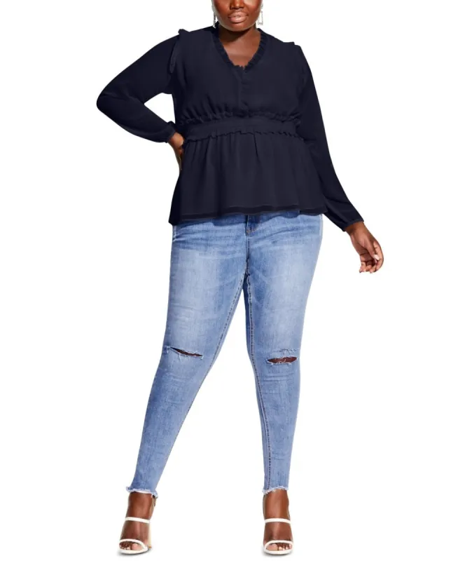 City Chic Women's Plus Ruffled Peplum Hem Top Blue Size 22W sold by Ruumur