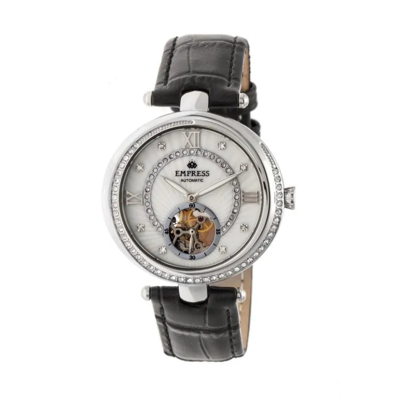 Empress Stella Automatic Semi-Skeleton MOP Leather-Band Watch sold by Ruumur