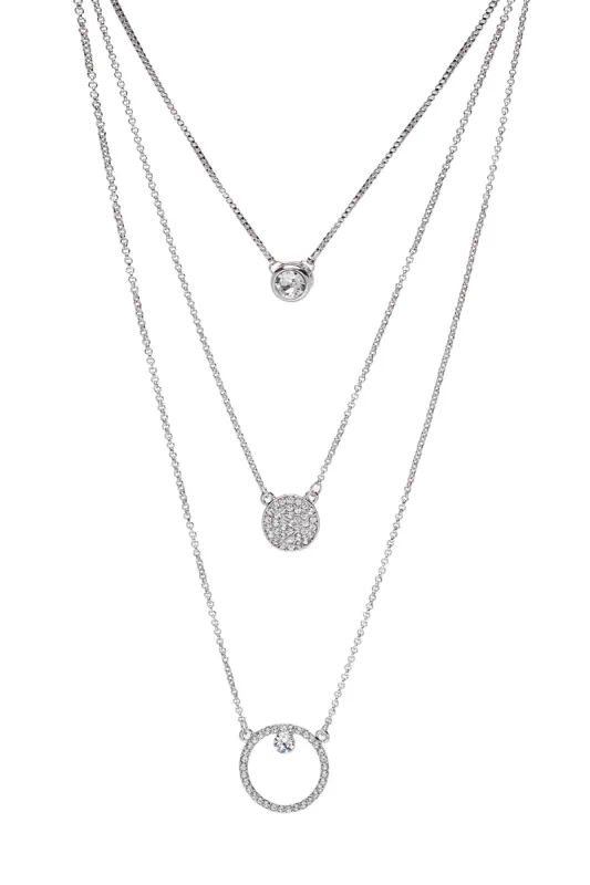 3 Layered Silvertone Clear Swarovski Crystal Pendant Necklace sold by Ruumur