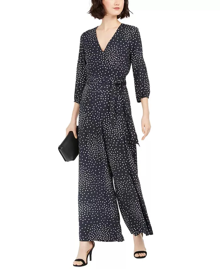 Taylor Women's V-Neck Long Sleeve Tie Side Zipper Back Multi Print Rayon Jumpsuit-Black Ivory Black Size 10 sold by Ruumur