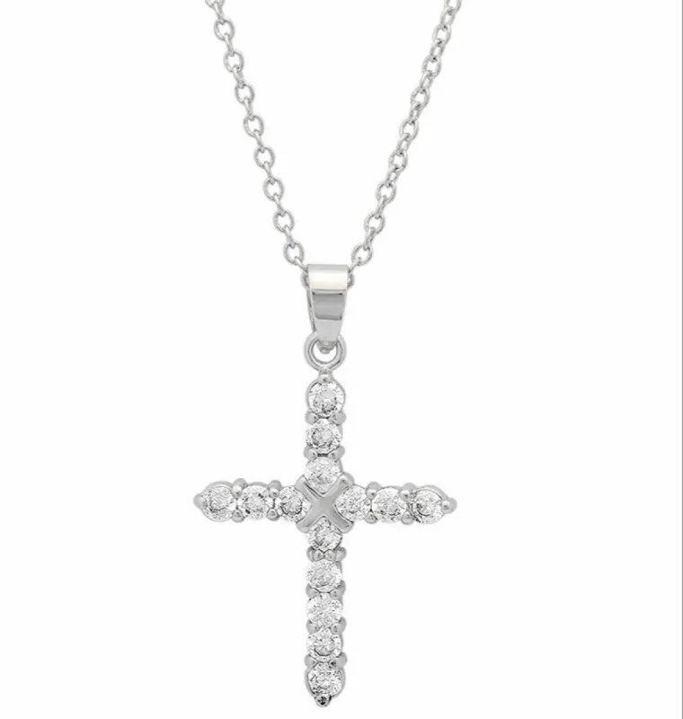 Brass Cross Pendant With Simulated Diamonds sold by Ruumur