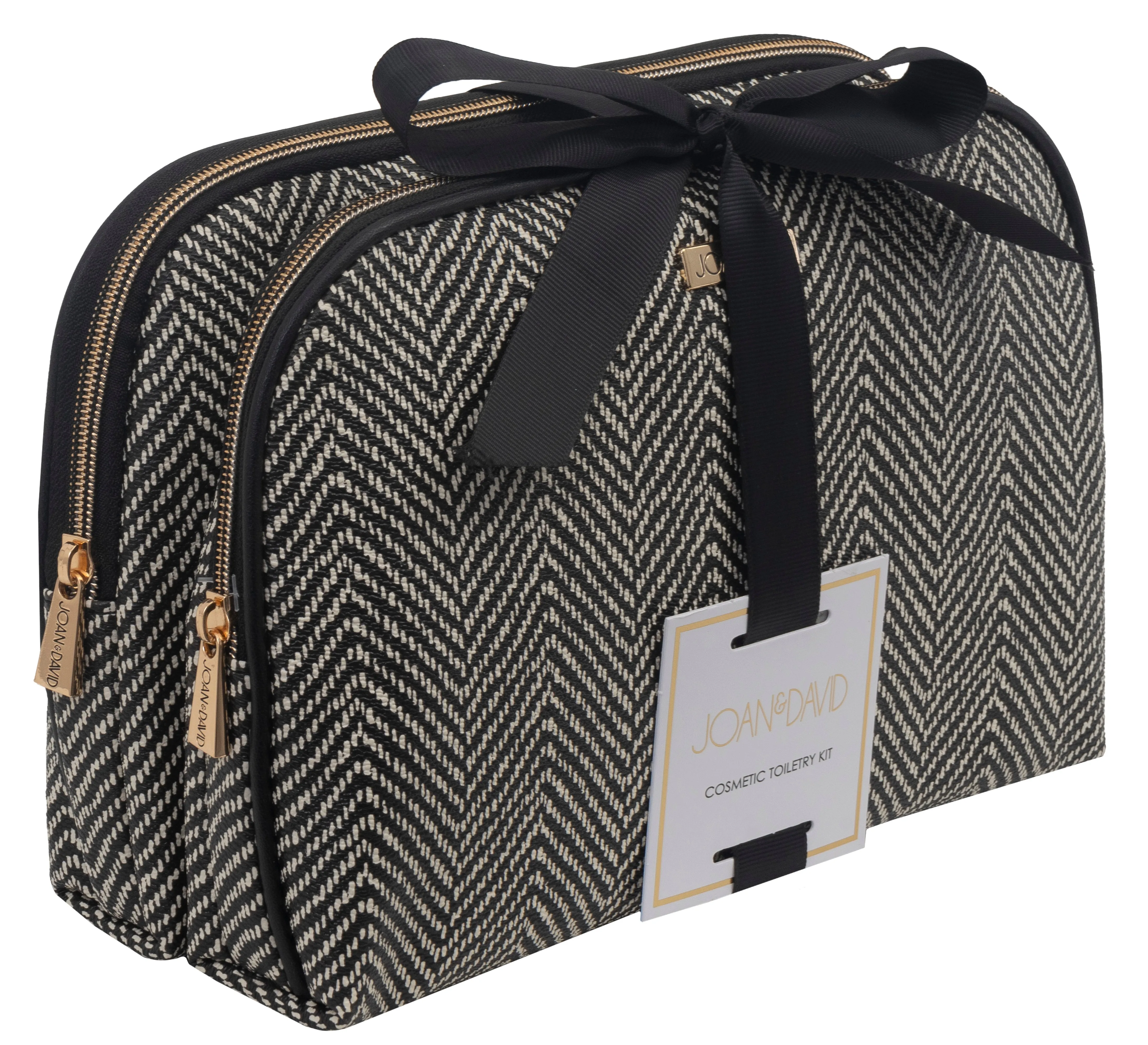 Joan & David Chevron Patterned Double Zip Cosmetic Bag sold by Ruumur