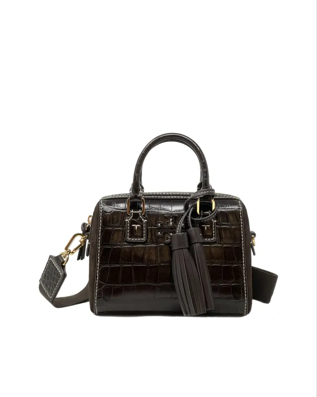 Tory Burch Dark Mahogany Thea Embossed Mini Web Satchel sold by Ruumur
