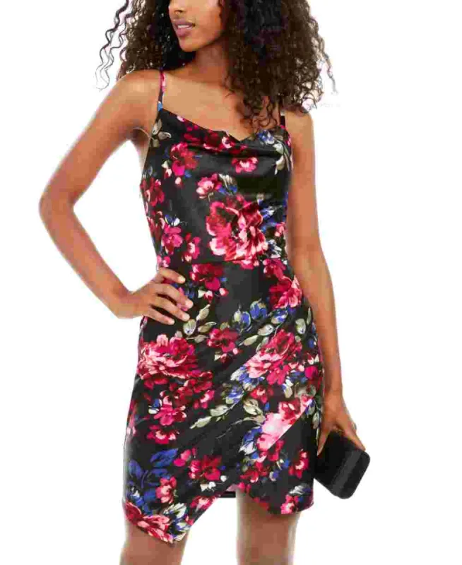 BCX Women's Spaghetti Strap Square Neck Short Body Con Cocktail Dress Black Floral Size 13 sold by Ruumur