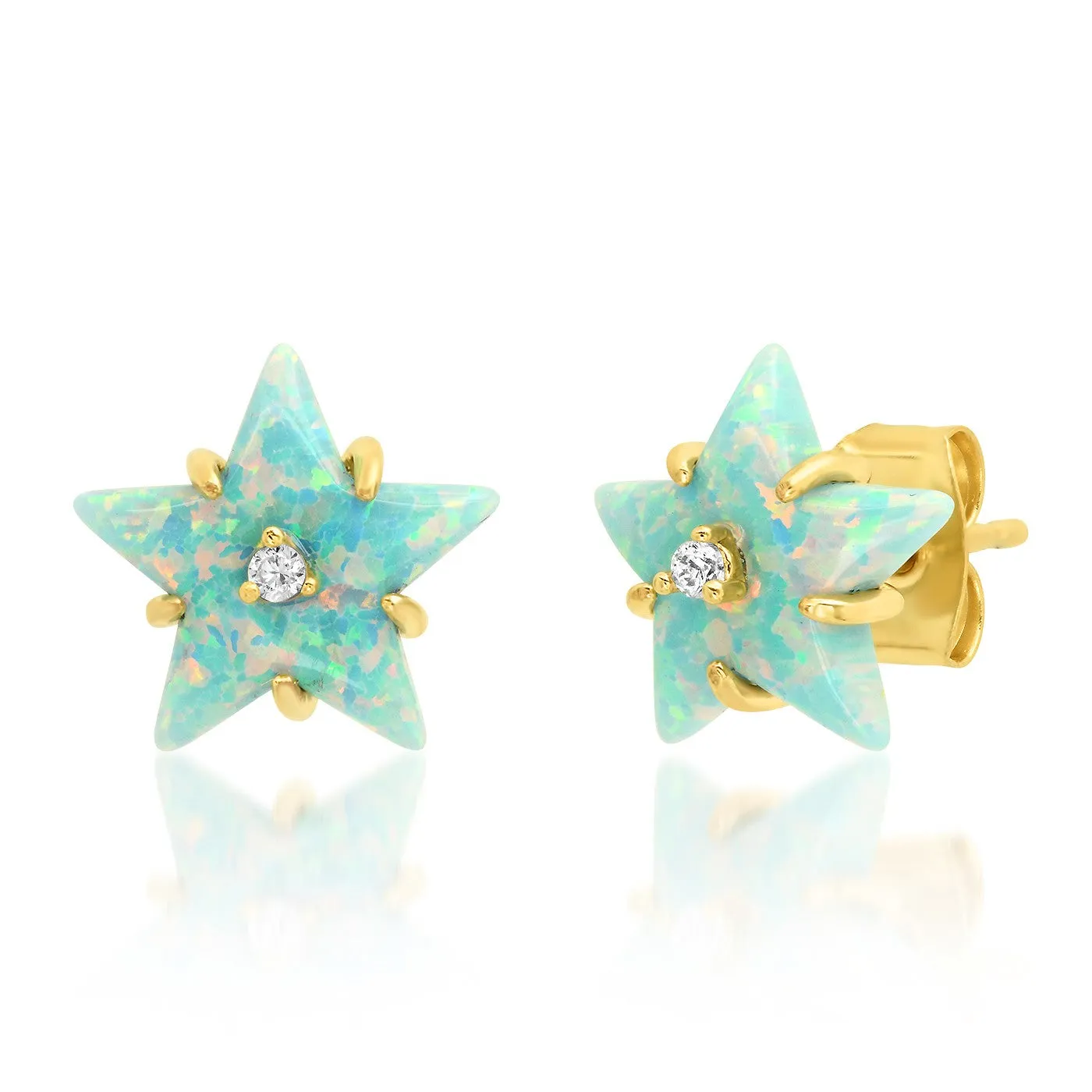 Simulated Opal Star Stud Earrings sold by Ruumur