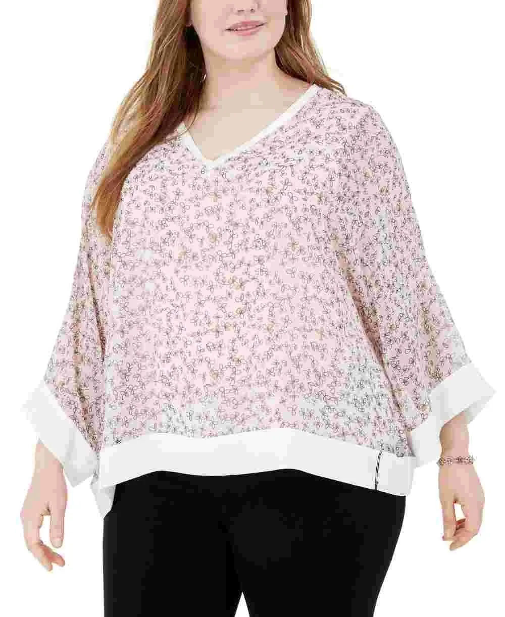 Tommy Hilfiger Women's Plus Size Printed Chiffon Top Pink Size 0X sold by Ruumur