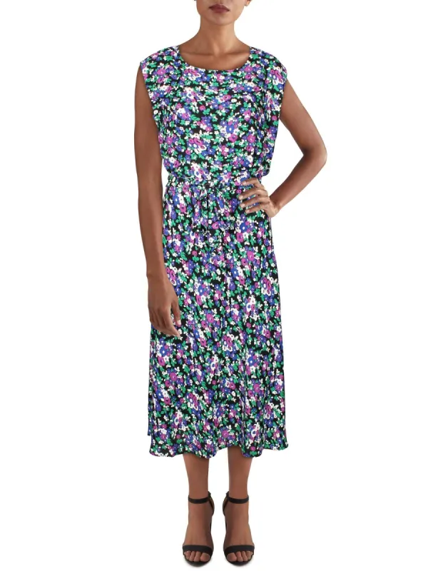 Ralph Lauren Women's Floral Sleeveless Jewel Neck Below the Knee Fit Flare Dress Black Size 10 sold by Ruumur