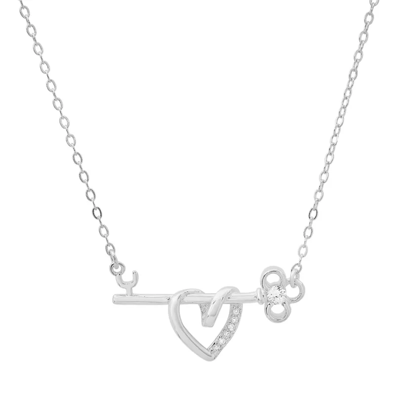 Sterling Silver "Key to my Heart" CZ Bar Necklace sold by Ruumur