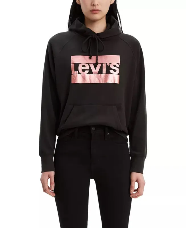 Levi's Women's Metallic Logo Print Hoodie Black Size X-Large sold by Ruumur