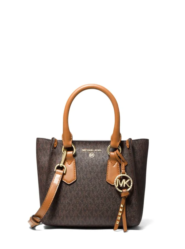 Michael Kors Women's Brown & Acorn Kris Small Logo Satchel sold by Ruumur