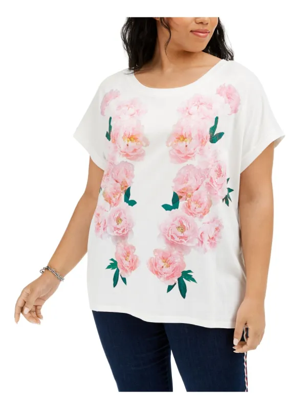 Tommy Hilfiger Women's Plus Size Floral-Print T-Shirt White Size 1X made by Ruumur