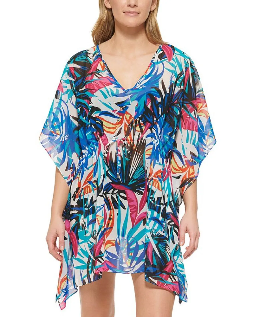 Calvin Klein Women's Printed Drawstring Kaftan Cover Up With Self Bag Swimsuit Blue Size Small sold by Ruumur