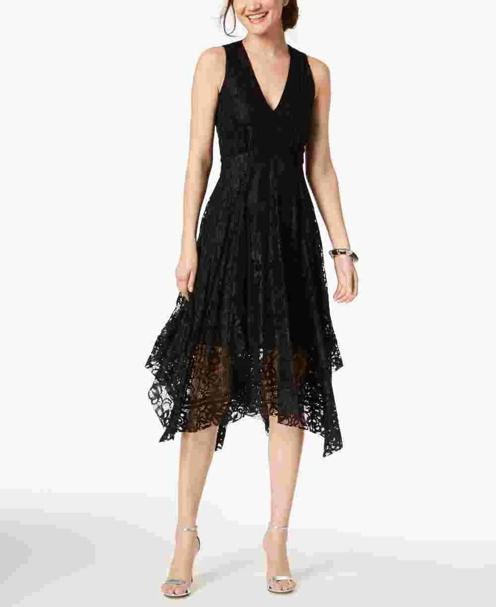 Taylor Women's Printed Lace Handkerchief-Hem Dress Black Size 6 sold by Ruumur