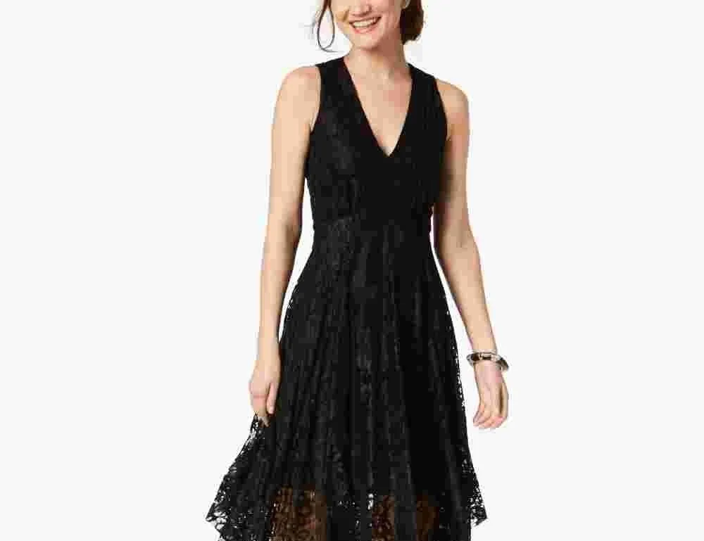 Taylor Women's Printed Lace Handkerchief-Hem Dress Black Size 6 sold by Ruumur product image thumbnail 2