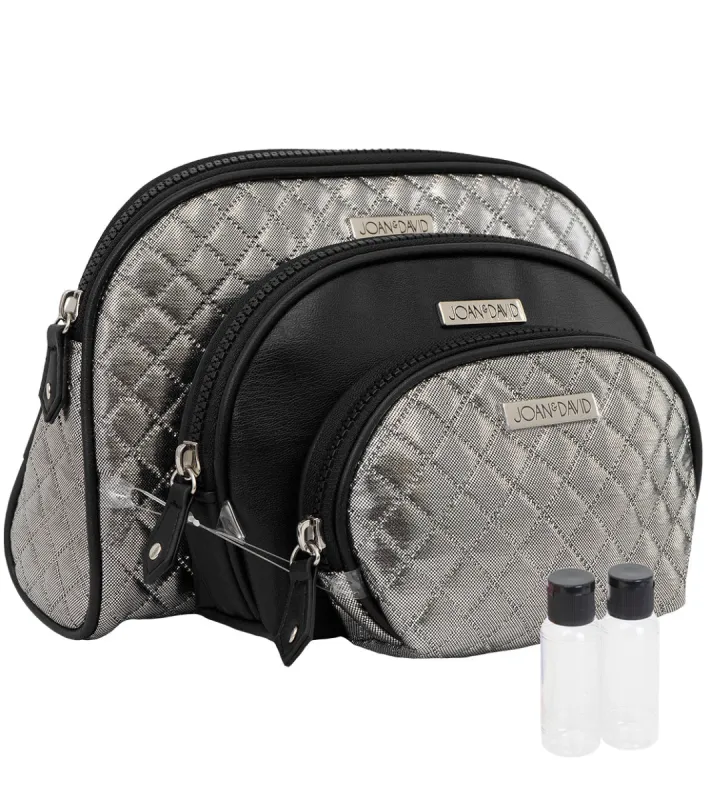 Joan & David Metallic Quilted 3 Piece Dome Cosmetic Toiletry Bag Set sold by Ruumur