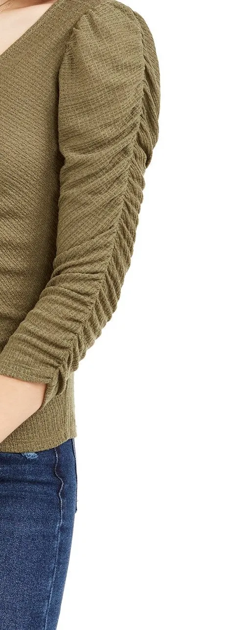 Crave Fame Juniors' Women's Ruched Textured Top Green Size Extra small sold by Ruumur product image thumbnail 2