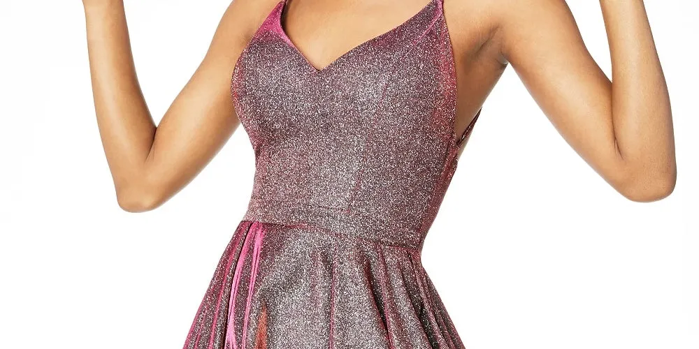 Sequin Hearts Women's Pink Shimmering Sleeveless V Neck Above The Knee Fit + Flare Evening Dress Red Size 7 sold by Ruumur product image thumbnail 3
