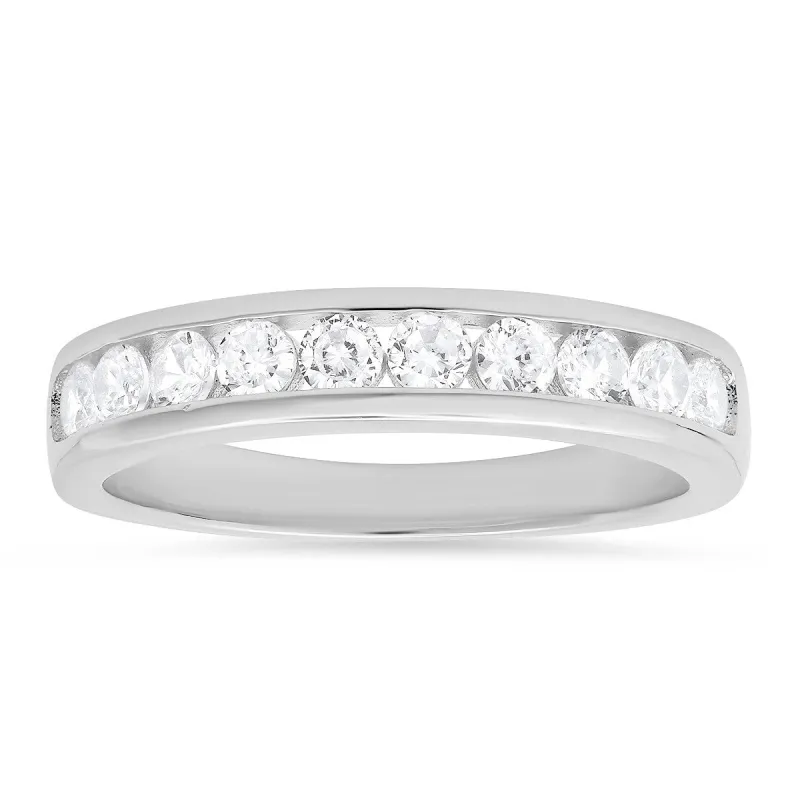 Sterling Silver Channel-set Round CZ Band Ring sold by Ruumur