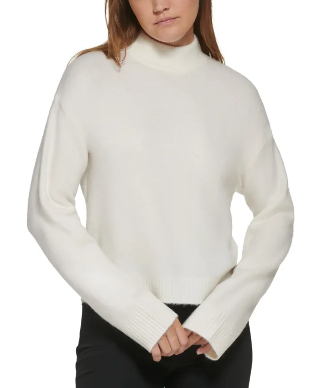 Calvin Klein Jeans Women's Solid Long Sleeve Mock Neck Sweater White Size X-Large sold by Ruumur