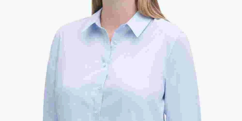 Calvin Klein Women's Plus Size Cotton Collared Shirt Blue Size 14W sold by Ruumur product image thumbnail 2
