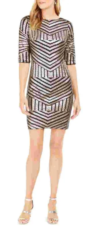 R & M Richards Women's 3/4 Sleeve Jewel Neck Short Sheath Cocktail Dress Brown Size 8 sold by Ruumur