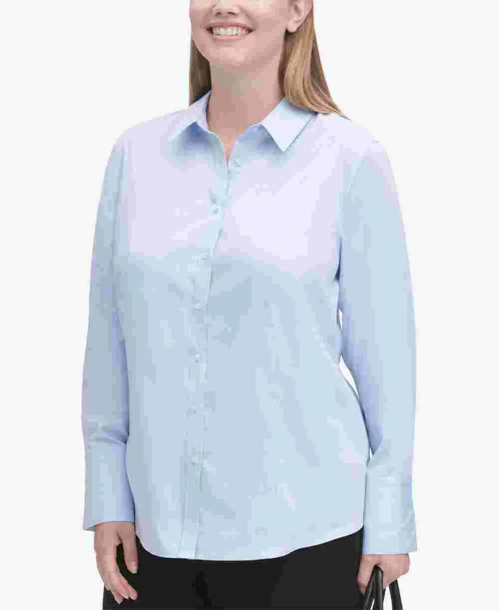 Calvin Klein Women's Plus Size Cotton Collared Shirt Blue Size 14W sold by Ruumur