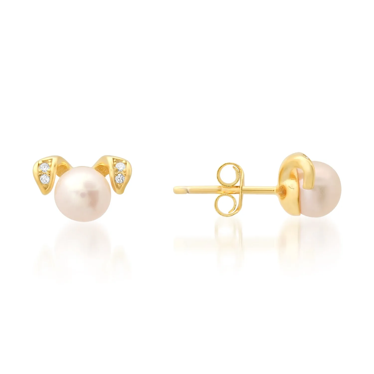 Sterling Silver Puppy Dog Genuine Pearl & CZ Stud Earrings sold by Ruumur product image thumbnail 2