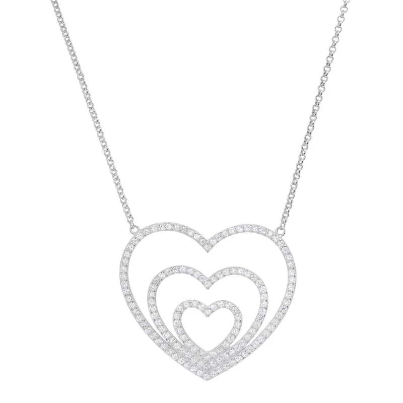 Sterling Silver "Layers of Love" CZ Heart Necklace sold by Ruumur