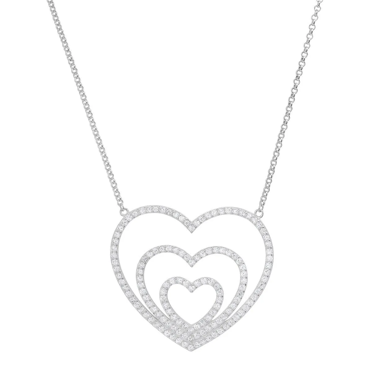 Sterling Silver "Layers of Love" CZ Heart Necklace sold by Ruumur