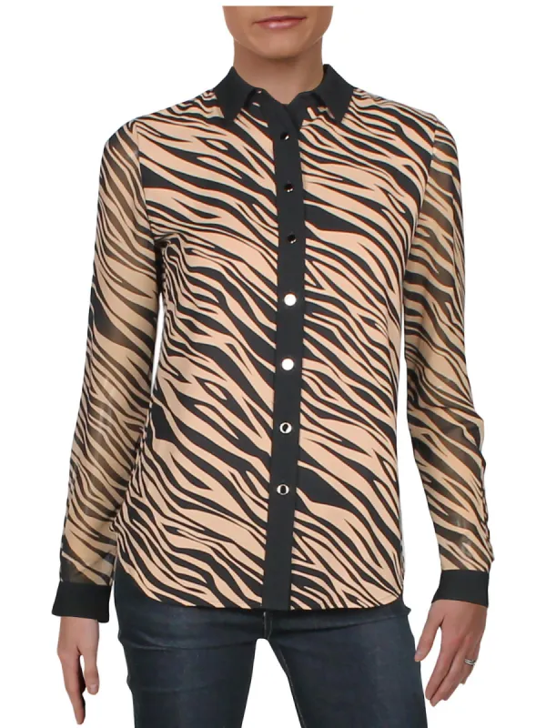 Anne Klein Women's Collared Animal Print Button Down Top Beige Size 6 sold by Ruumur