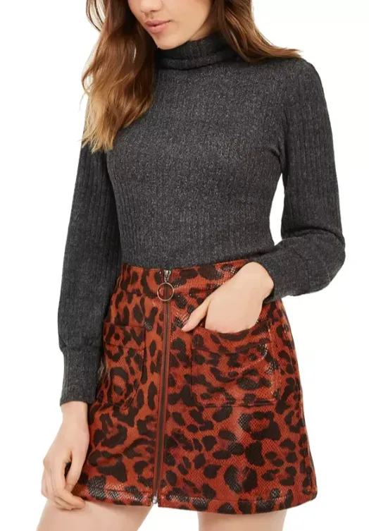 Crave Fame Junior's Ribbed Turtleneck Top Gray Size Extra Small sold by Ruumur