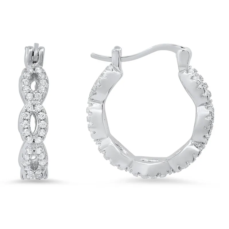 Sterling Silver Swirl CZ Hoop Earrings sold by Ruumur
