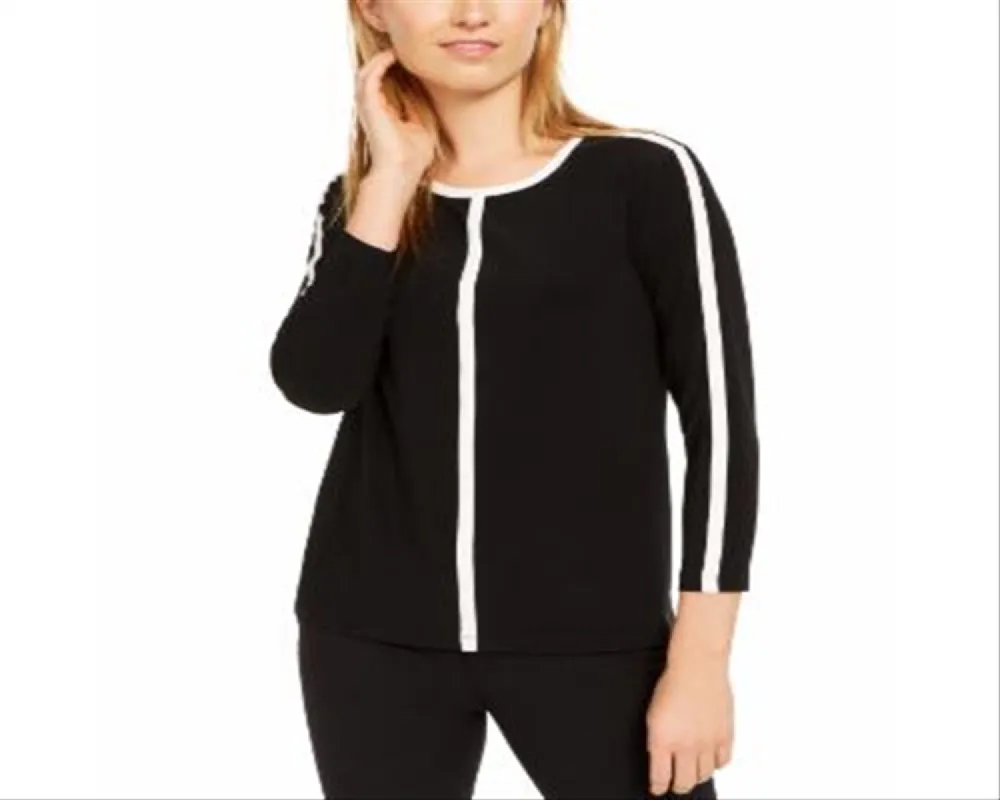 Anne Klein Women's Contrast Trim Top Black made by Ruumur
