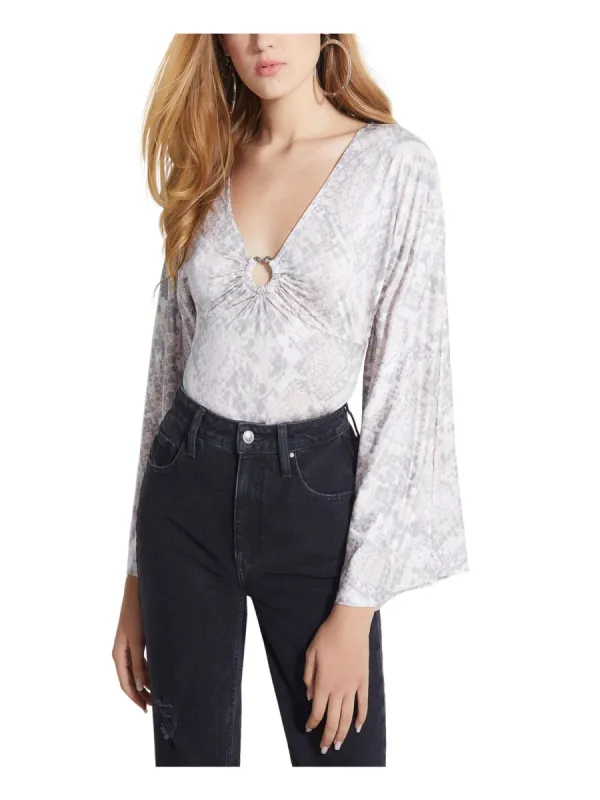 Guess Women's Jazzi Printed Kimono Sleeves Bodysuit Gray Size Medium sold by Ruumur