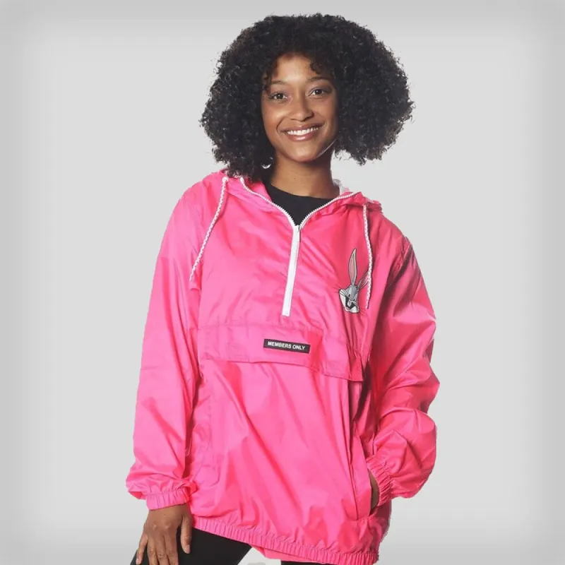 Members Only Women's Pink Looney Tunes Popover Windbreaker Jacket sold by Ruumur