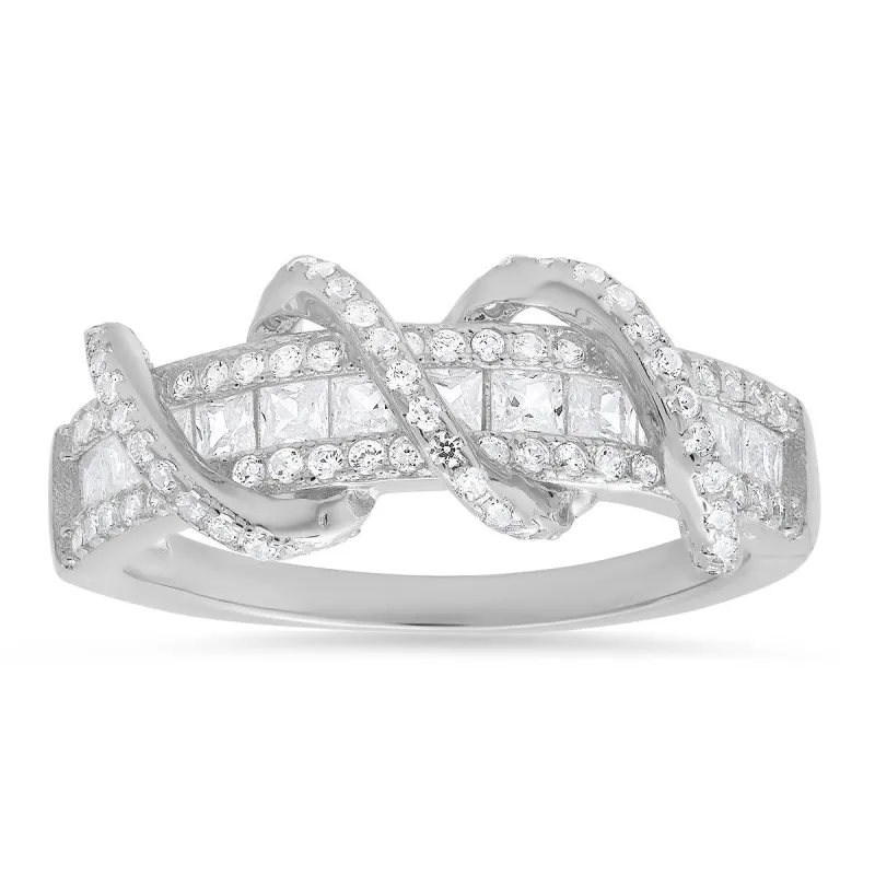 Sterling Silver Exotic Twist CZ Band Ring sold by Ruumur