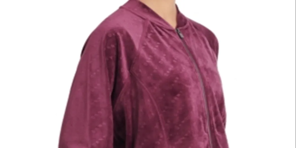 DKNY Women's Velour Logo Print Bomber Jacket Red Size Medium sold by Ruumur product image thumbnail 2