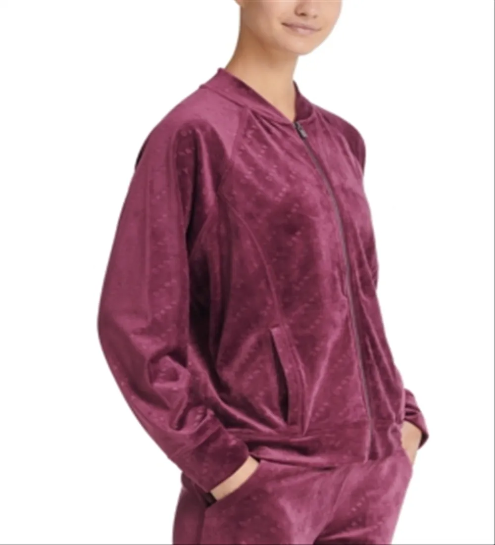 DKNY Women's Velour Logo Print Bomber Jacket Red Size Medium sold by Ruumur