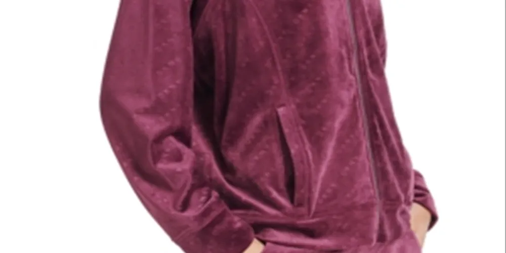 DKNY Women's Velour Logo Print Bomber Jacket Red Size Medium sold by Ruumur product image thumbnail 3