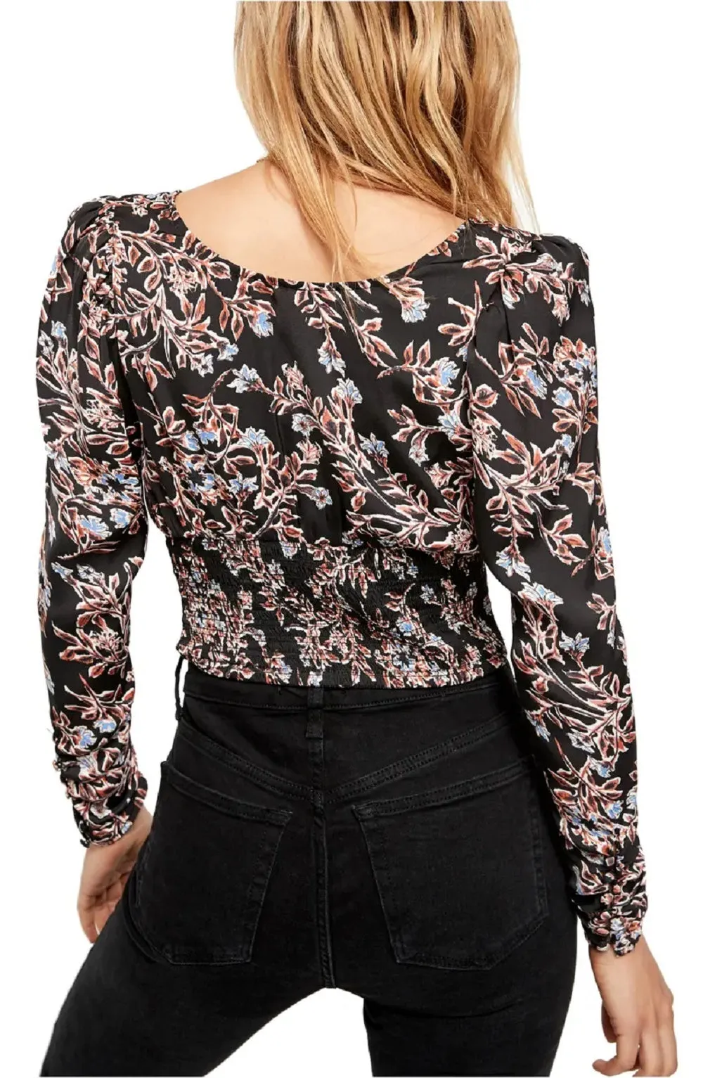 Free People Women's Floral Long Sleeve Scoop Neck Top Black Size Small sold by Ruumur product image thumbnail 2