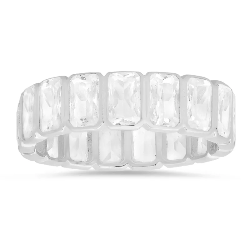Sterling Silver Bezel-set Emerald-cut CZ Eternity Band Ring sold by Ruumur