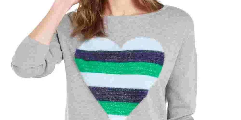 Maison Jules Women's Heart-Motif Tunic Sweater Gray Size Small sold by Ruumur