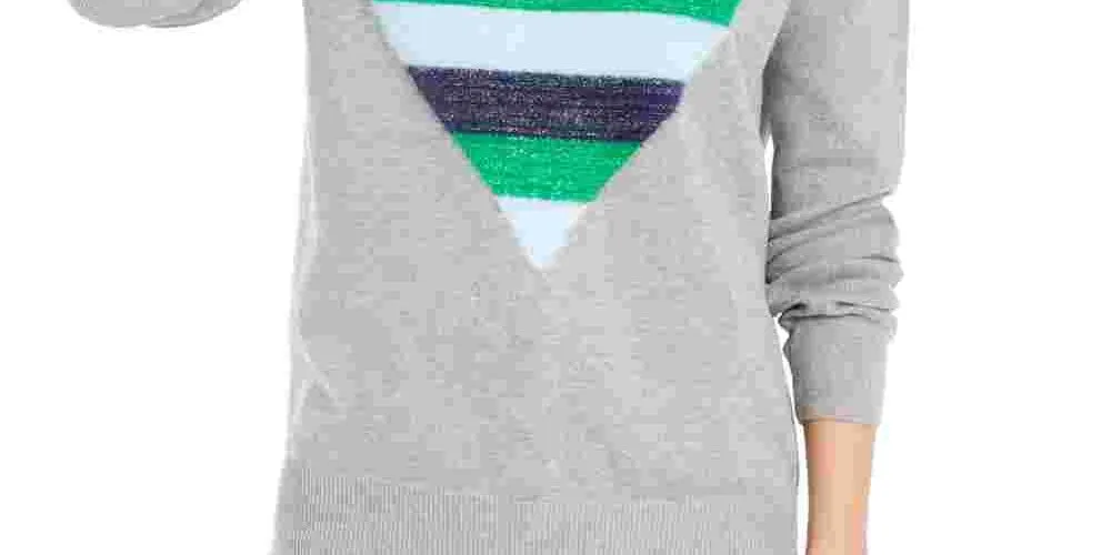 Maison Jules Women's Heart-Motif Tunic Sweater Gray Size Small sold by Ruumur product image thumbnail 2