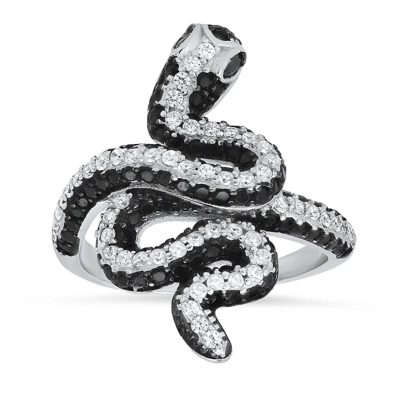 Sterling Silver Two-Tone CZ Snake Ring sold by Ruumur