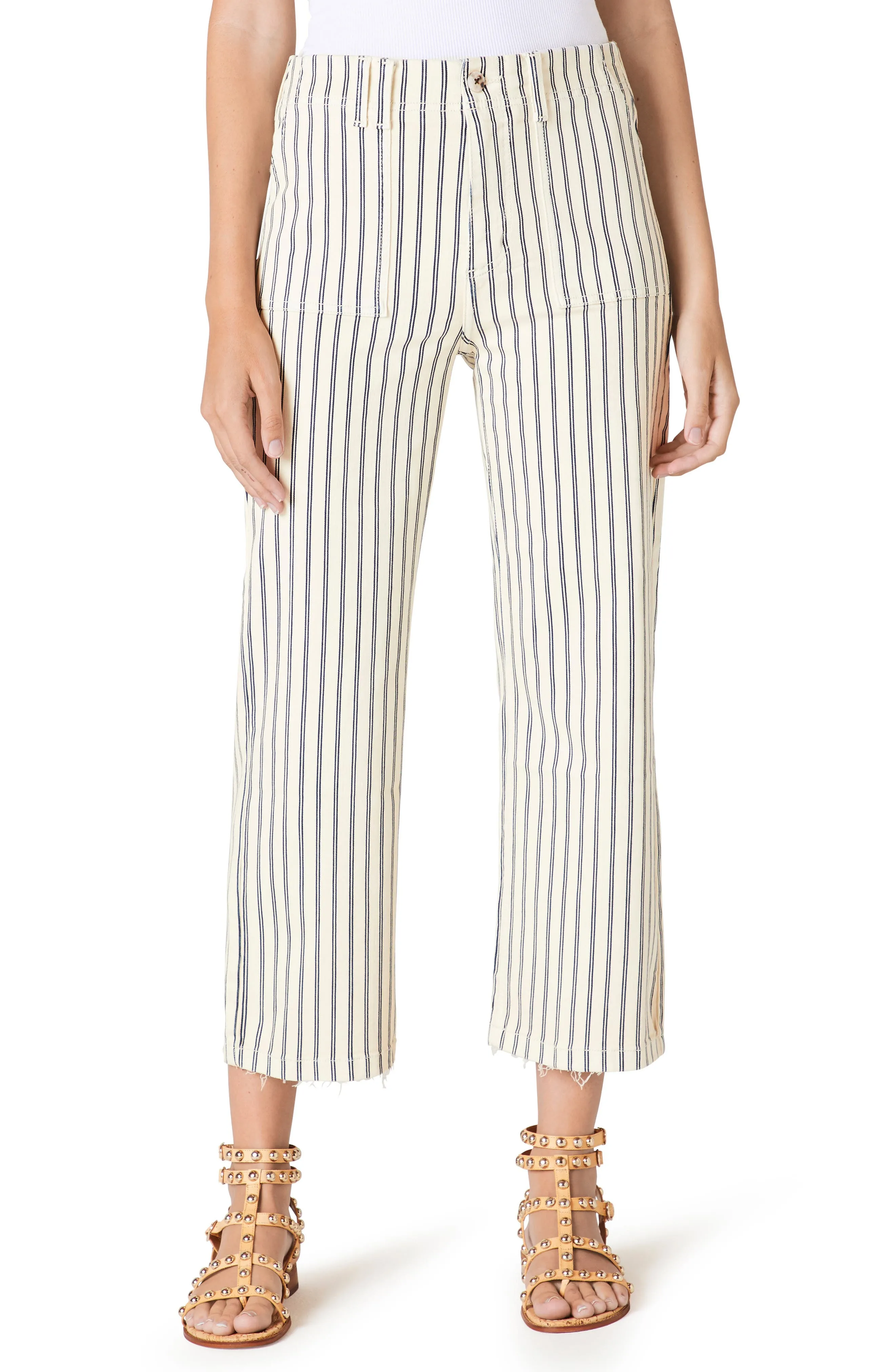 Sam Edelman Women's Se The Chelsea Lindi Stripe Wide Leg Pants White Size 28 sold by Ruumur