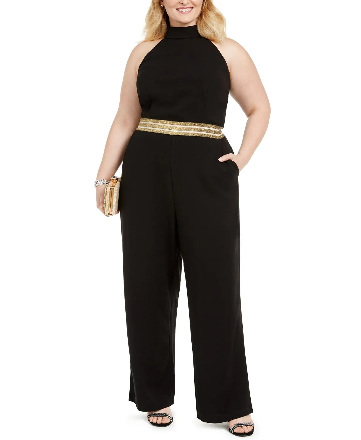 Teeze Me Women's Trendy Plus Size Banded-Waist Halter Jumpsuit Black Size 20 sold by Ruumur