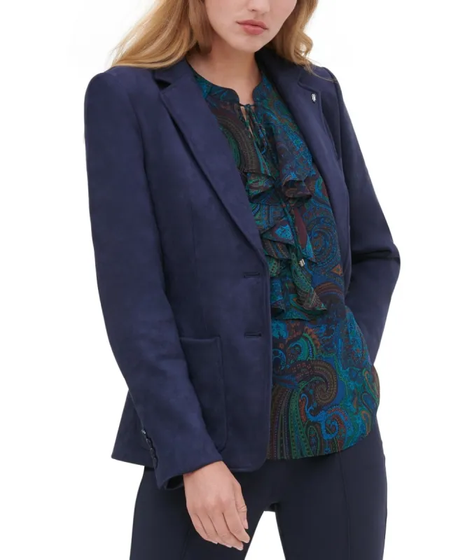 Tommy Hilfiger Women's Faux Suede Notched Lapel Blazer Blue Size 12 sold by Ruumur