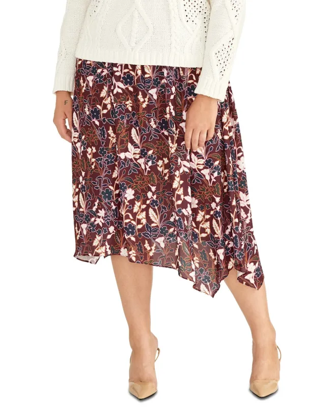 Rachel Roy Women's Plus Eden Floral Handkerchief Hem Skirt Red Pink Size 1X sold by Ruumur